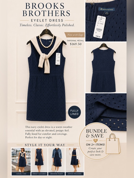 Brooks Brothers Dresses & Skirts - NWT Brooks Brothers Navy Eyelet Dress Size 12 - Preppy Coastal Timeless Style